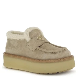 Beige Calf Leather Bos Taurus Platform Loafers