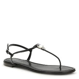 Black Calf Leather Bos Taurus Flat Sandals