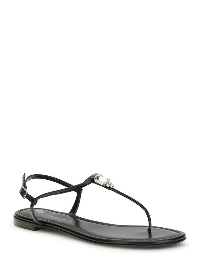 Black Calf Leather Bos Taurus Flat Sandals