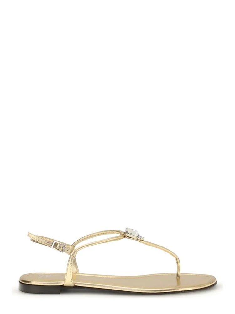 Gold Calf Leather Bos Taurus Flat Sandals