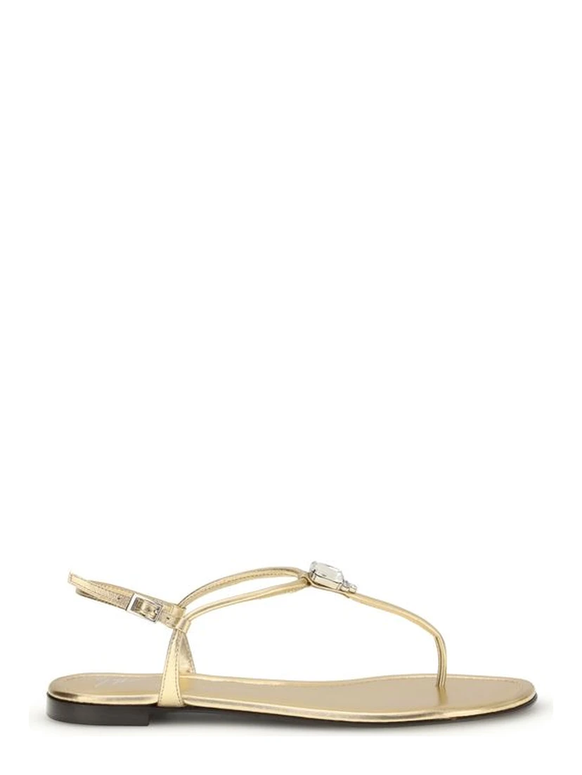 Gold Calf Leather Bos Taurus Flat Sandals