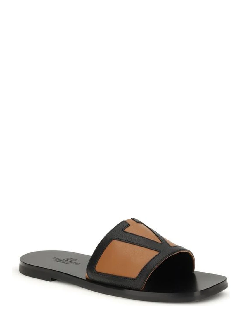 Black Calf Leather Bos Taurus Flat Sandals