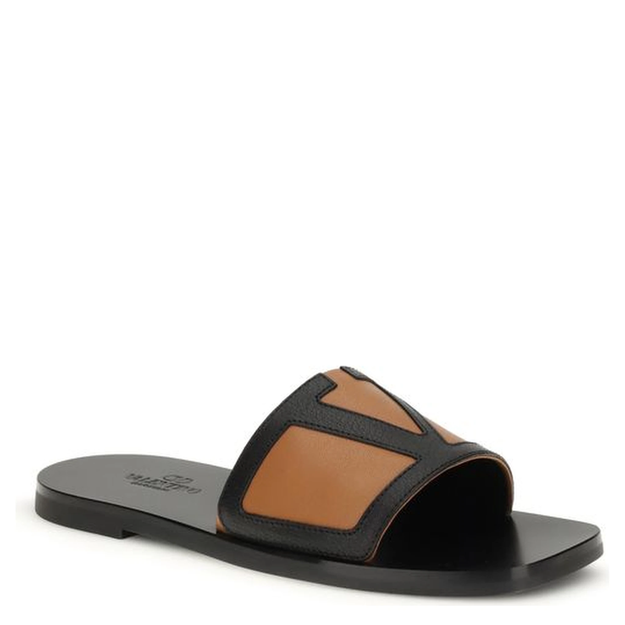 Black Calf Leather Bos Taurus Flat Sandals