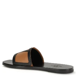 Black Calf Leather Bos Taurus Flat Sandals