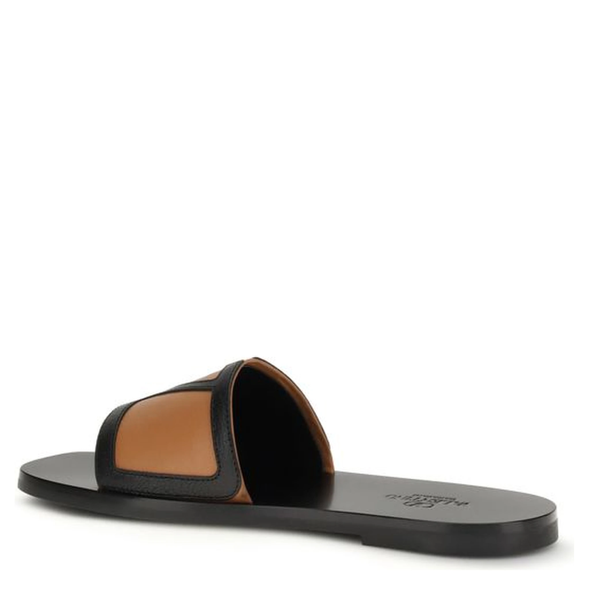 Black Calf Leather Bos Taurus Flat Sandals