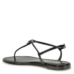 Black Calf Leather Bos Taurus Flat Sandals