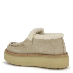 Beige Calf Leather Bos Taurus Platform Loafers