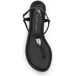 Black Calf Leather Bos Taurus Flat Sandals