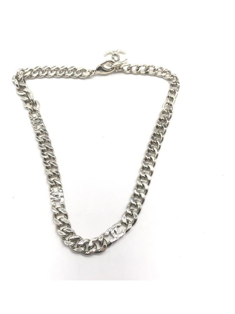 Silver Tone Curb Chain Link Necklace