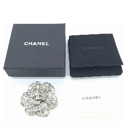 Silver Crystal Camellia Flower Brooch