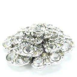 Silver Crystal Camellia Flower Brooch