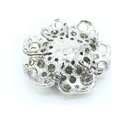 Silver Crystal Camellia Flower Brooch