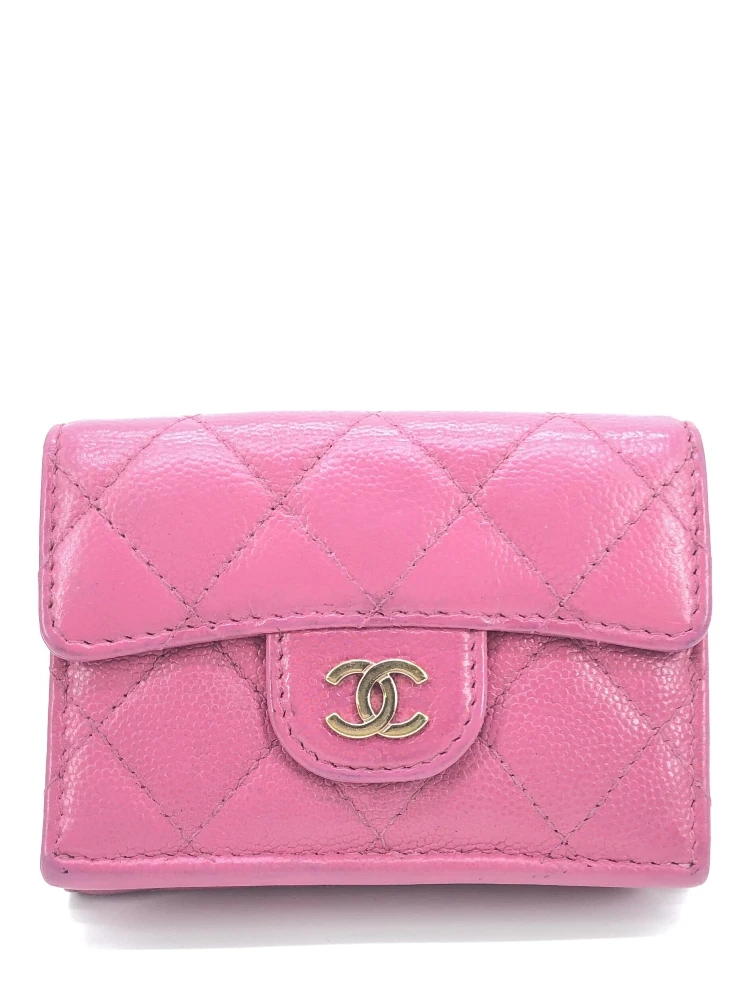 Pink Leather Quilted Flap Wallet