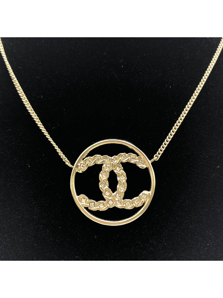Gold Tone CC Circle Pendant Necklace