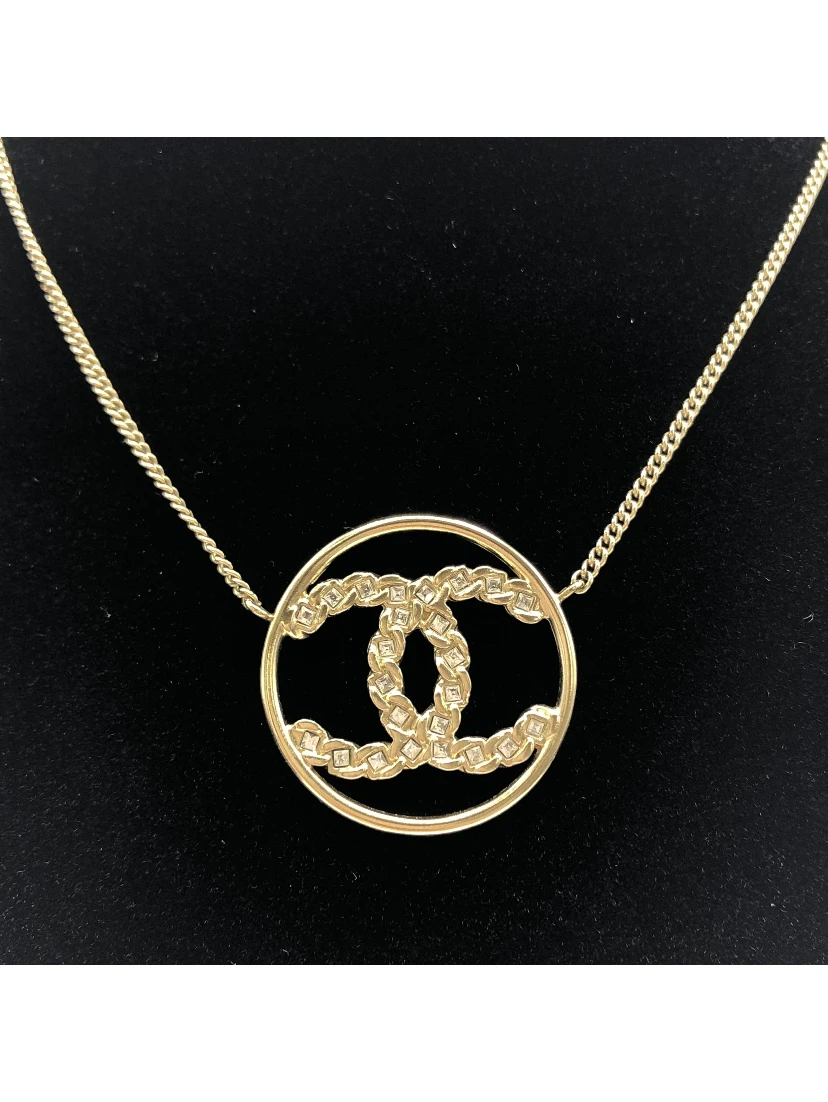 Gold Tone CC Circle Pendant Necklace