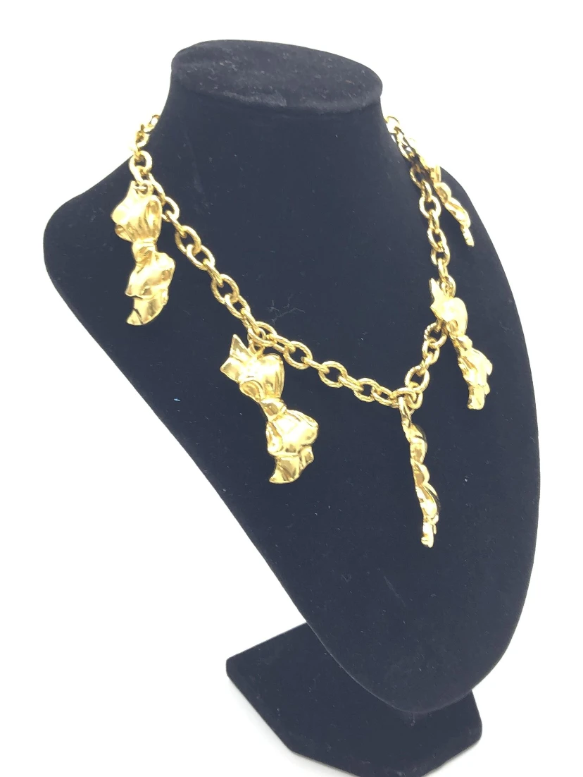 Gold Plated Chain Necklace With Bow Charms