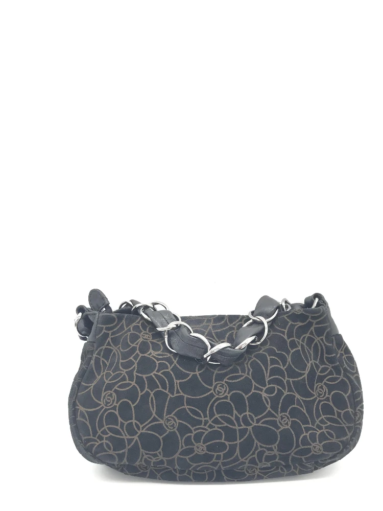 Camellia Chain Black Suede Shoulder Bag With Logo alternative