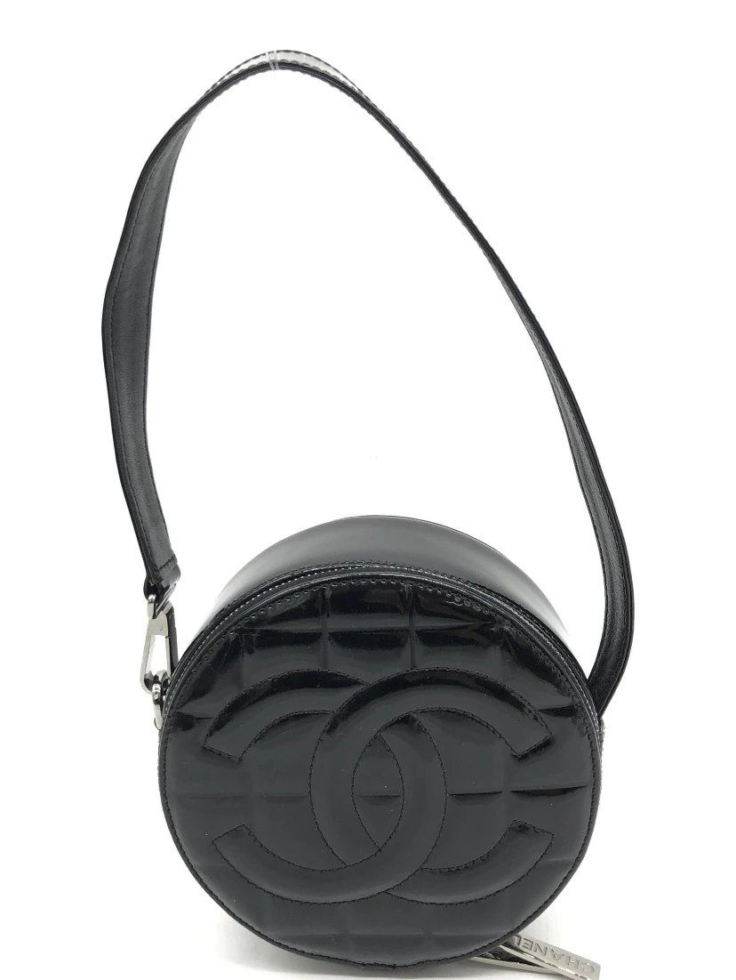 Black Patent Quilted CC Circle Mini Bag