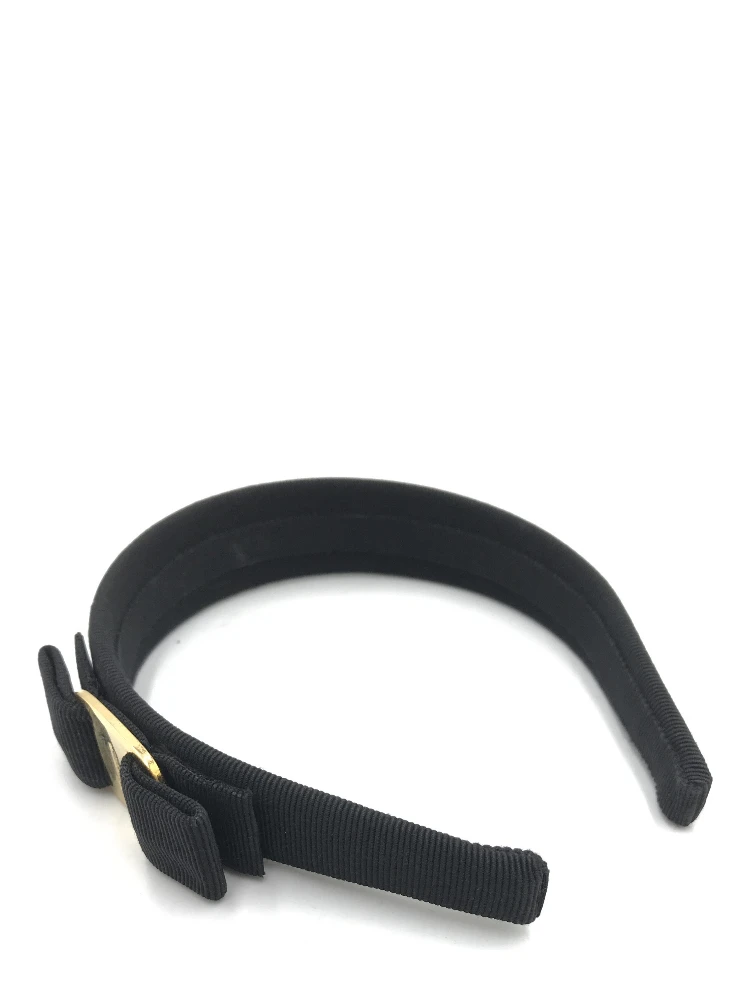 Black Grosgrain Headband With Gold Hardware