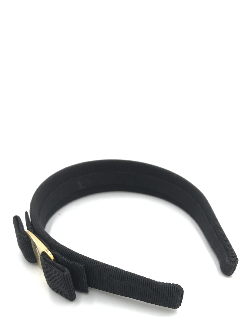 Black Grosgrain Headband With Gold Hardware