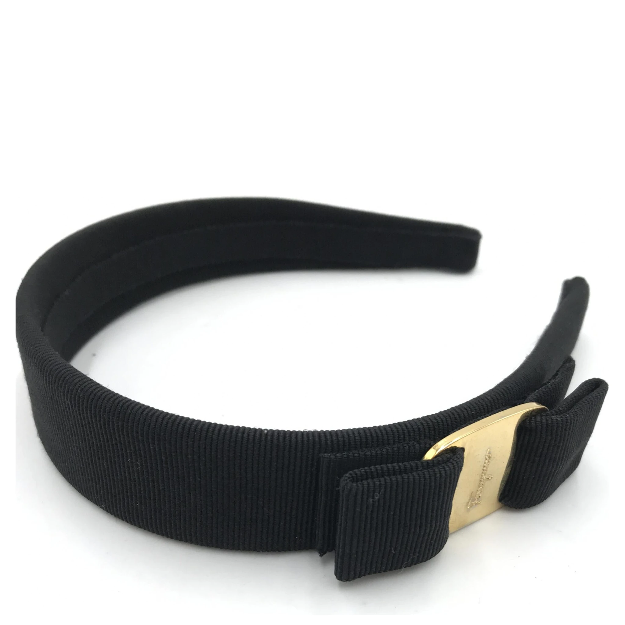 Black Grosgrain Headband With Gold Hardware