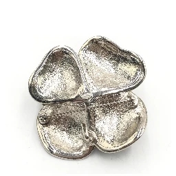 Black Enamel Flower Brooch With Silver-Tone