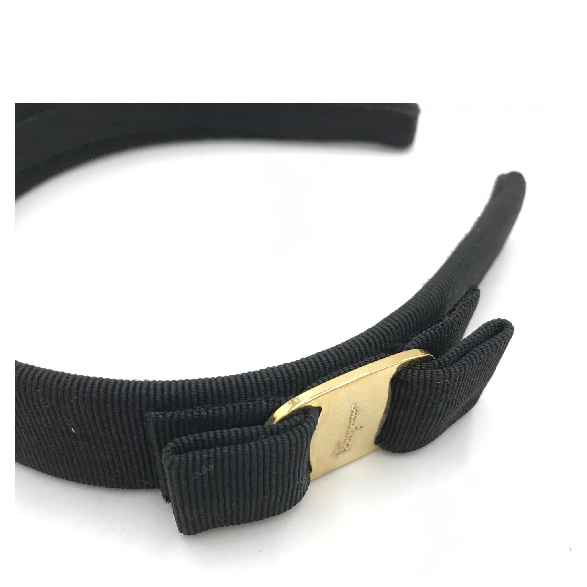 Black Grosgrain Headband With Gold Hardware