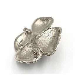 Black Enamel Flower Brooch With Silver-Tone