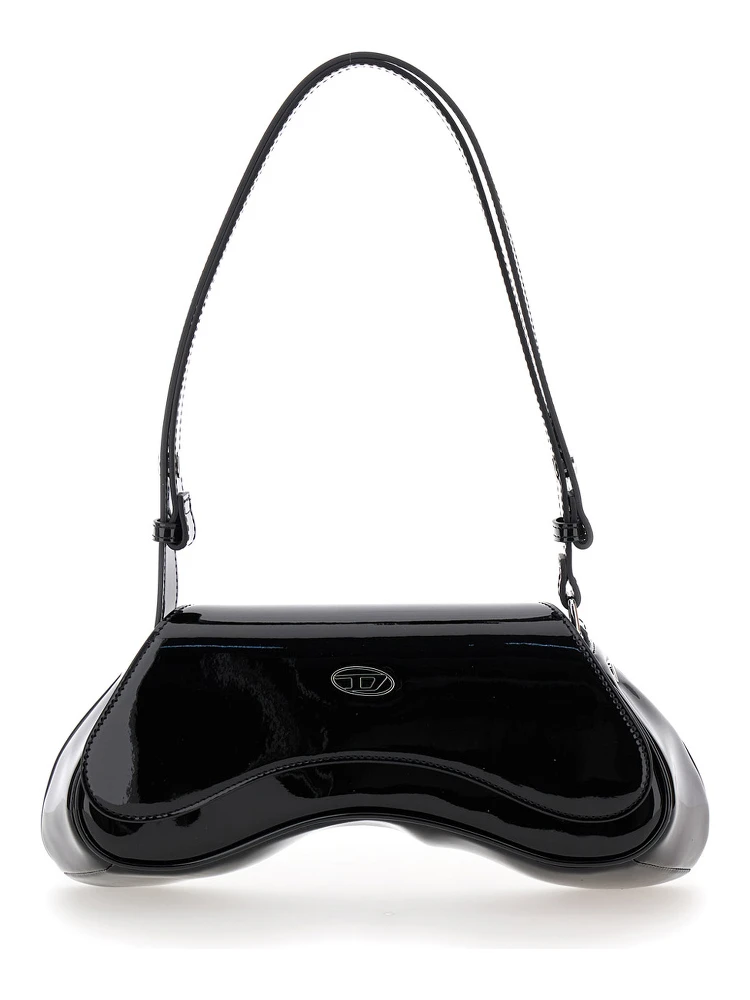 Play Black Shoulder Bag with Logo Plate in Tech Fabric Woman