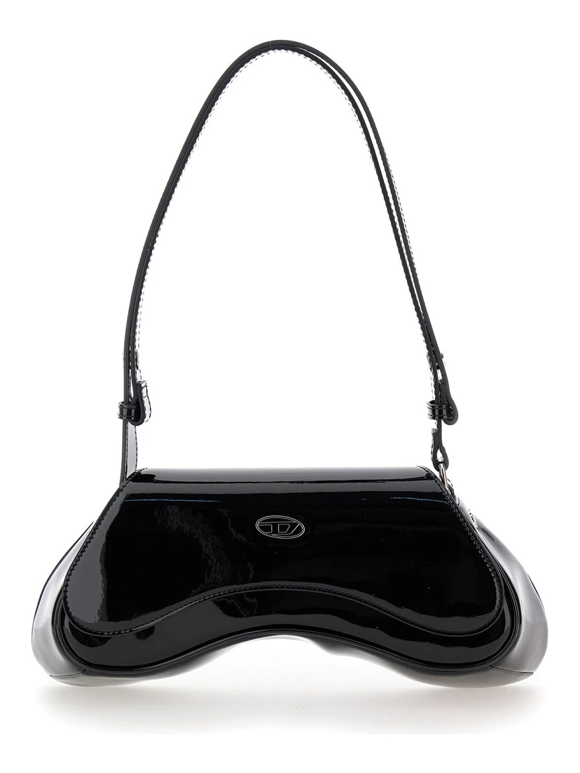 Play Black Shoulder Bag with Logo Plate in Tech Fabric Woman