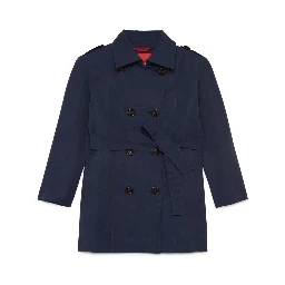 Blue Double-Breasted Trench Coat with Belt in Cotton and Nylon Girl