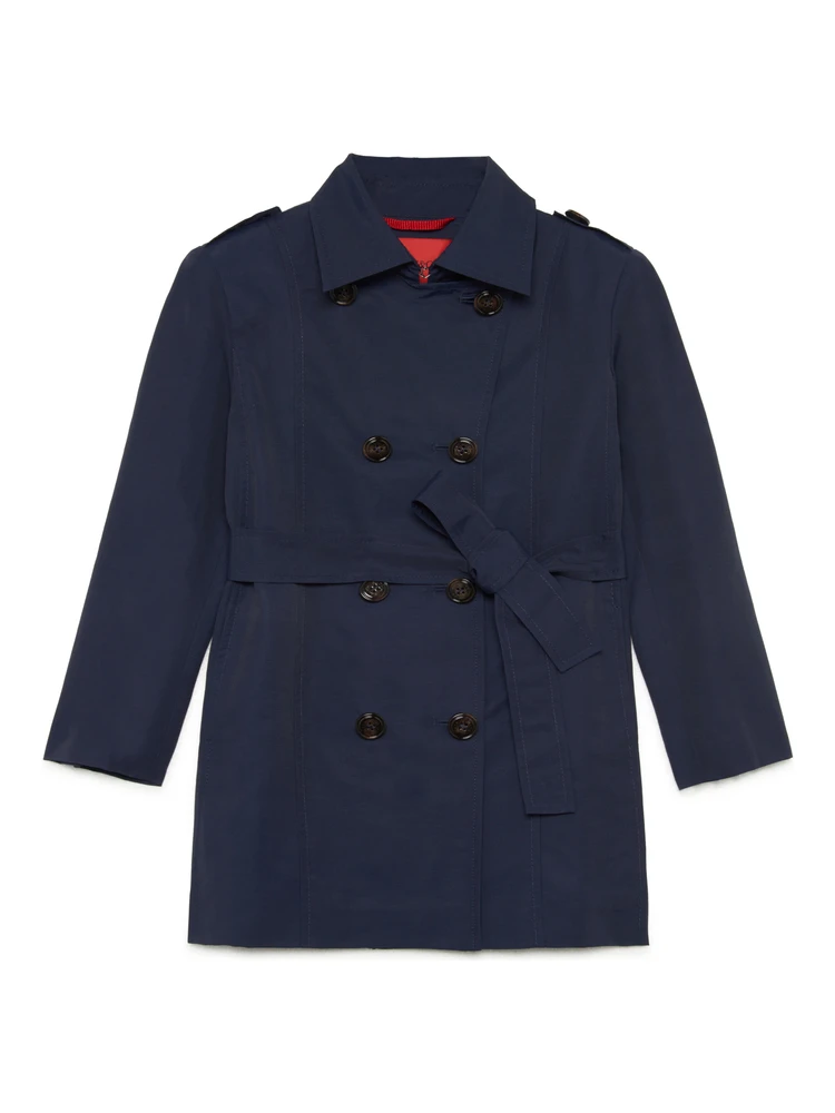 Blue Double-Breasted Trench Coat with Belt in Cotton and Nylon Girl