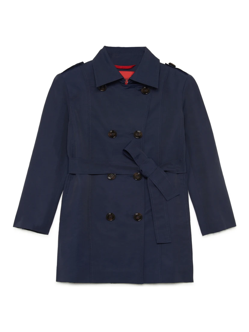 Blue Double-Breasted Trench Coat with Belt in Cotton and Nylon Girl