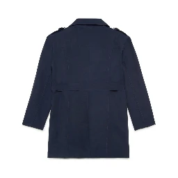 Blue Double-Breasted Trench Coat with Belt in Cotton and Nylon Girl