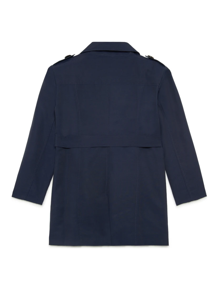 Blue Double-Breasted Trench Coat with Belt in Cotton and Nylon Girl