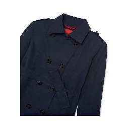 Blue Double-Breasted Trench Coat with Belt in Cotton and Nylon Girl