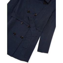 Blue Double-Breasted Trench Coat with Belt in Cotton and Nylon Girl