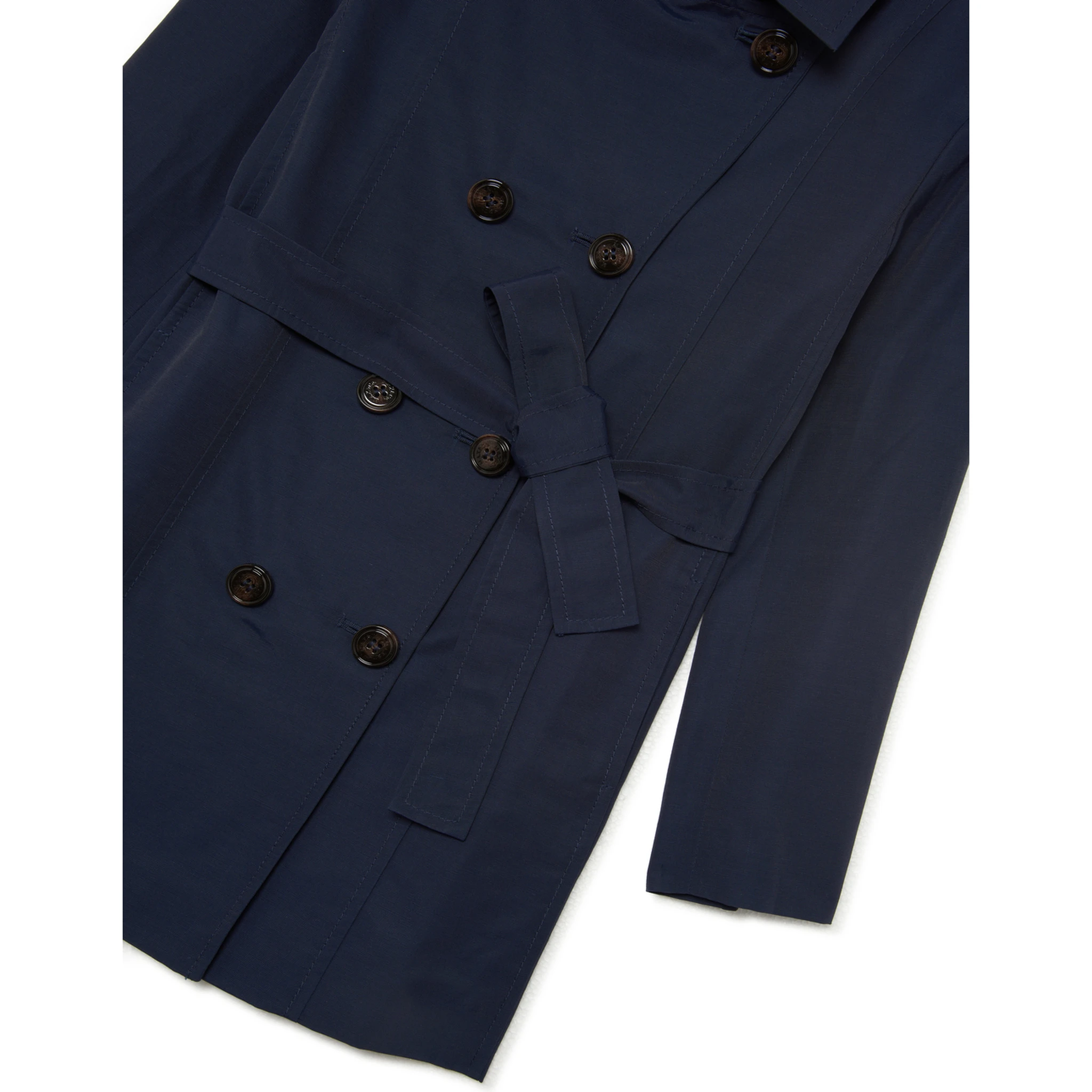 Blue Double-Breasted Trench Coat with Belt in Cotton and Nylon Girl