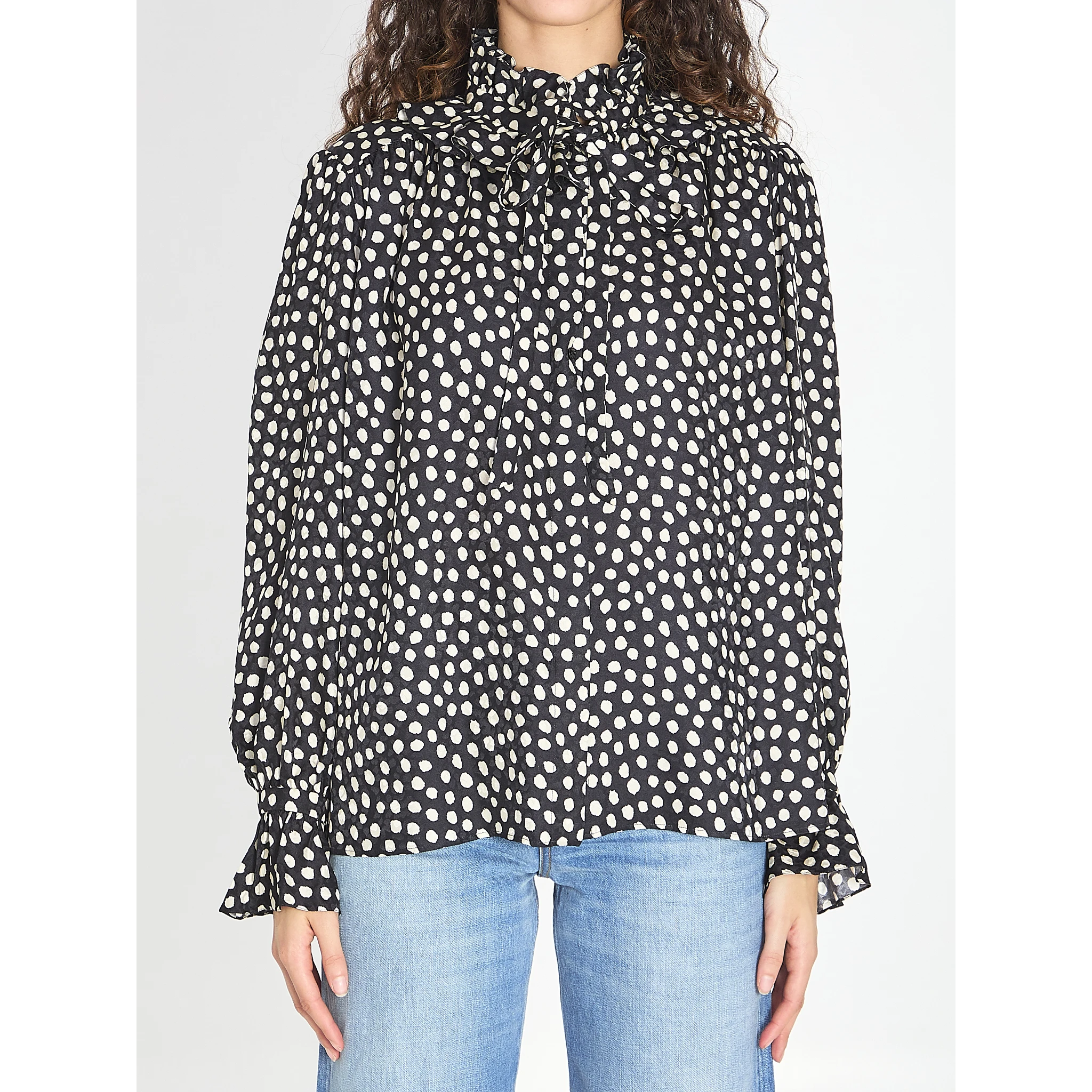 Polka dot blouse with ruffles