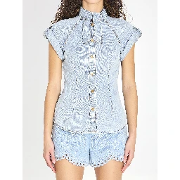 Denim tie neck shirt