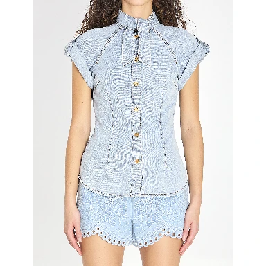 Denim tie neck shirt