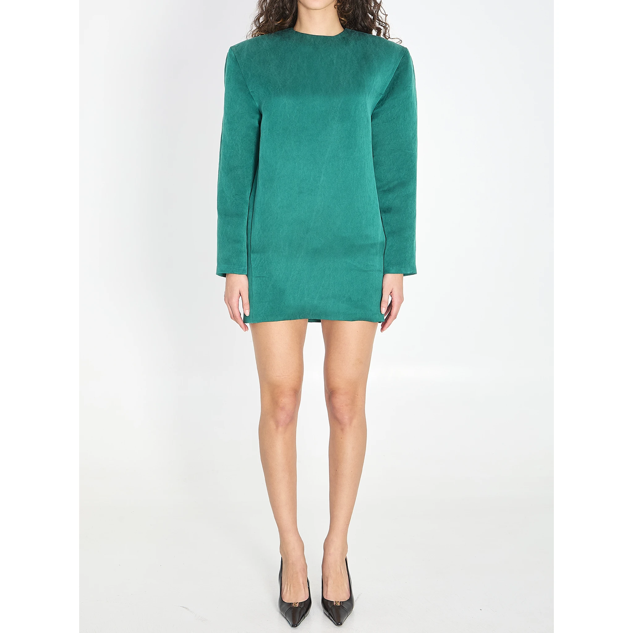 Boxy dress in stonewashed satin silk