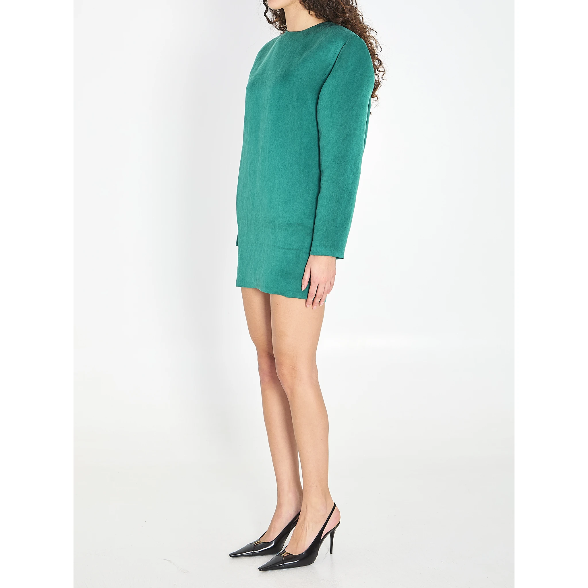 Boxy dress in stonewashed satin silk