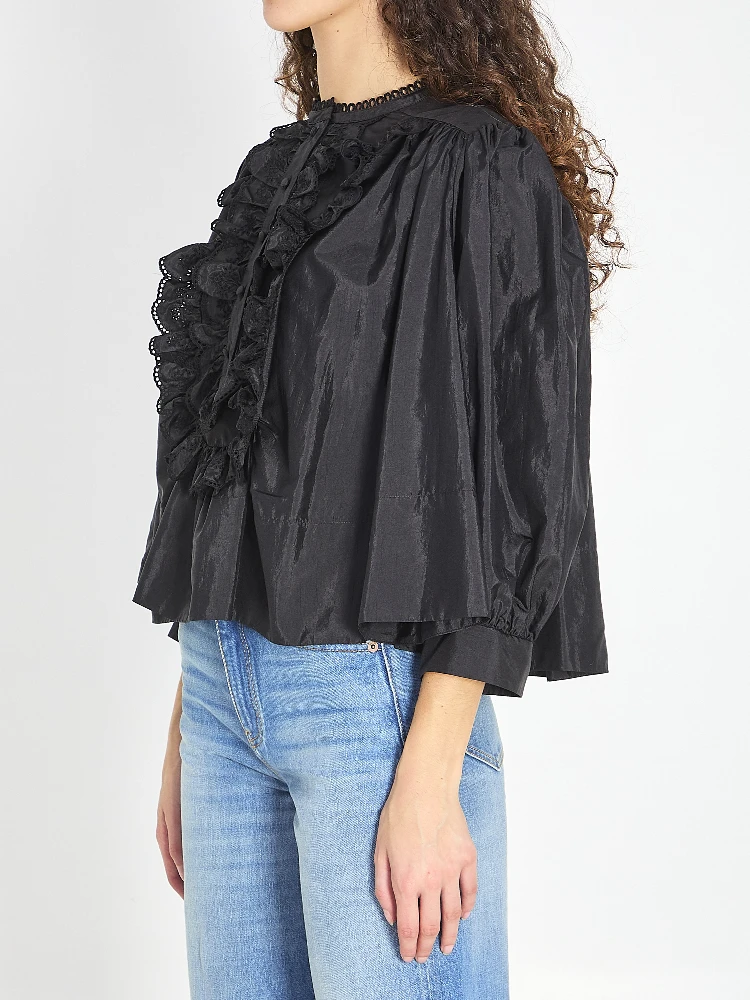 Gathered ruffle top in technical taffeta alternative