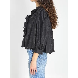 Gathered ruffle top in technical taffeta
