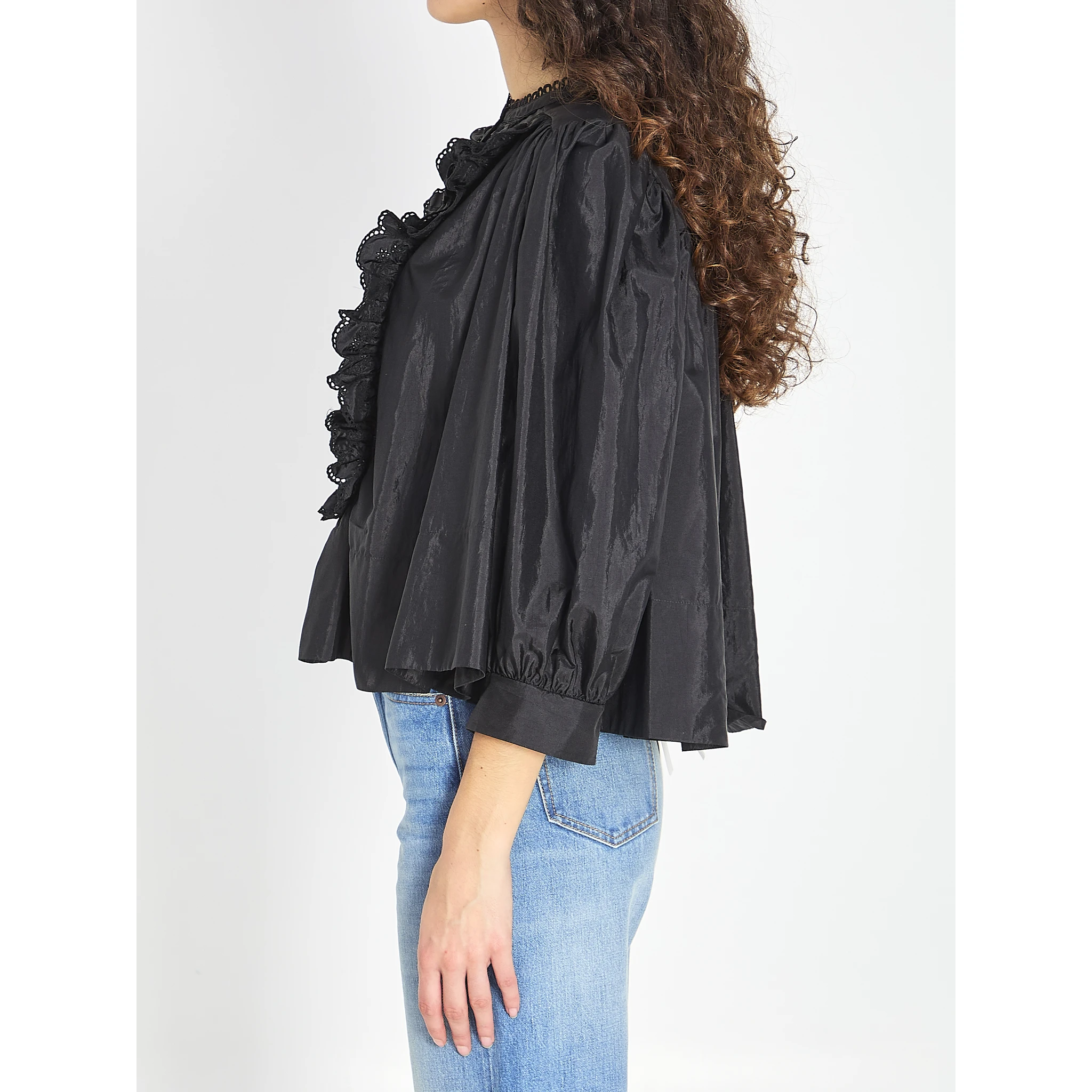 Gathered ruffle top in technical taffeta