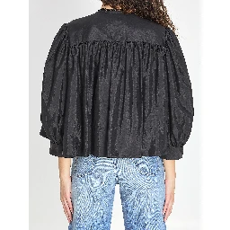 Gathered ruffle top in technical taffeta