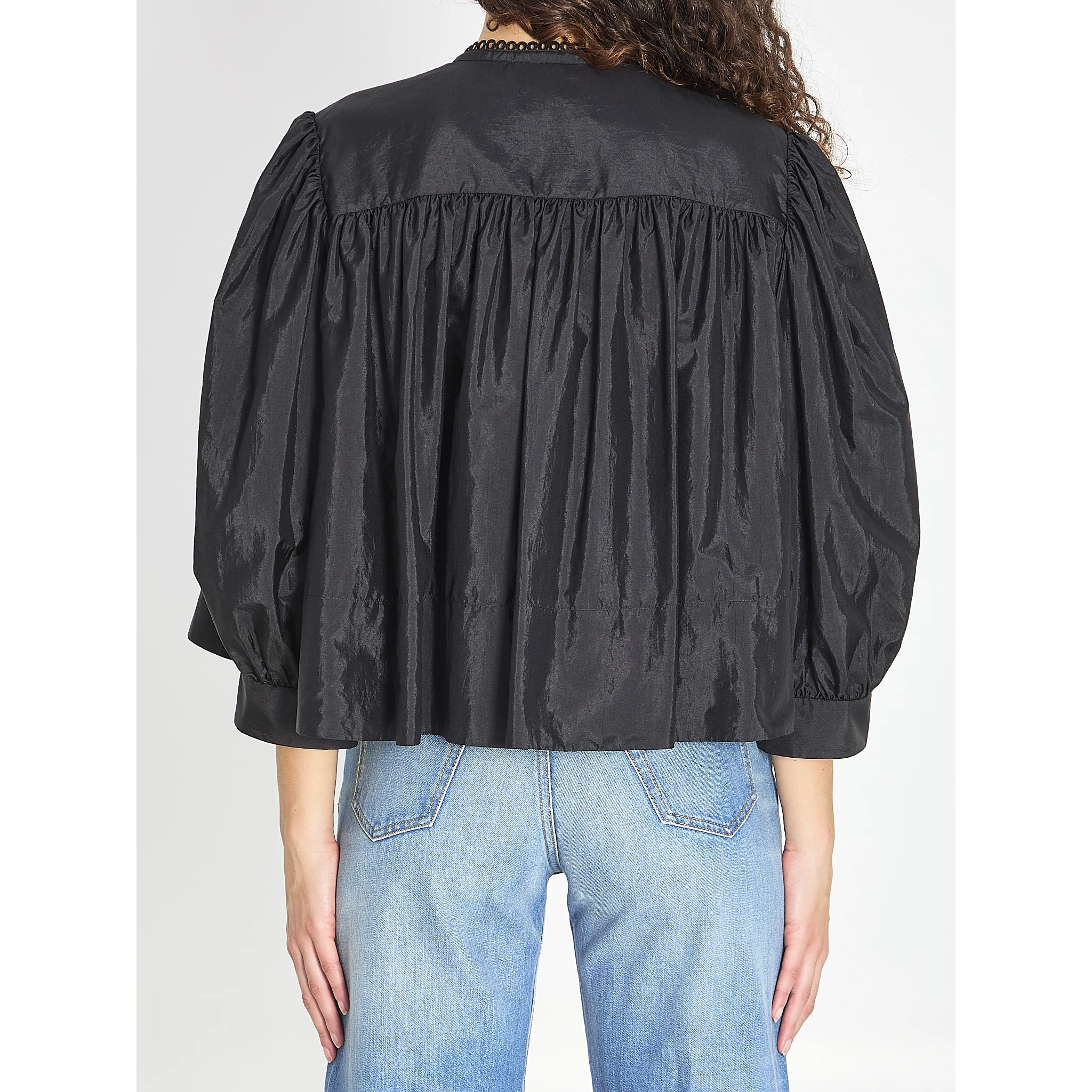 Gathered ruffle top in technical taffeta