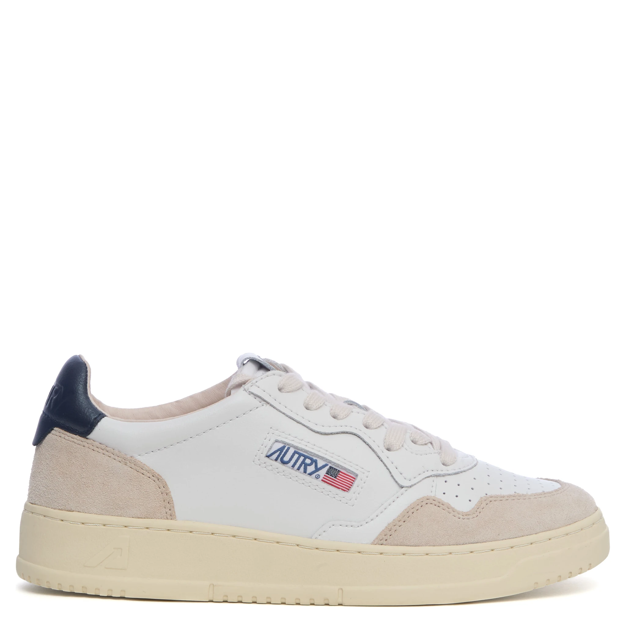 Sneakers Medalist Low In Pelle Bianca, Blu E Suede Beige