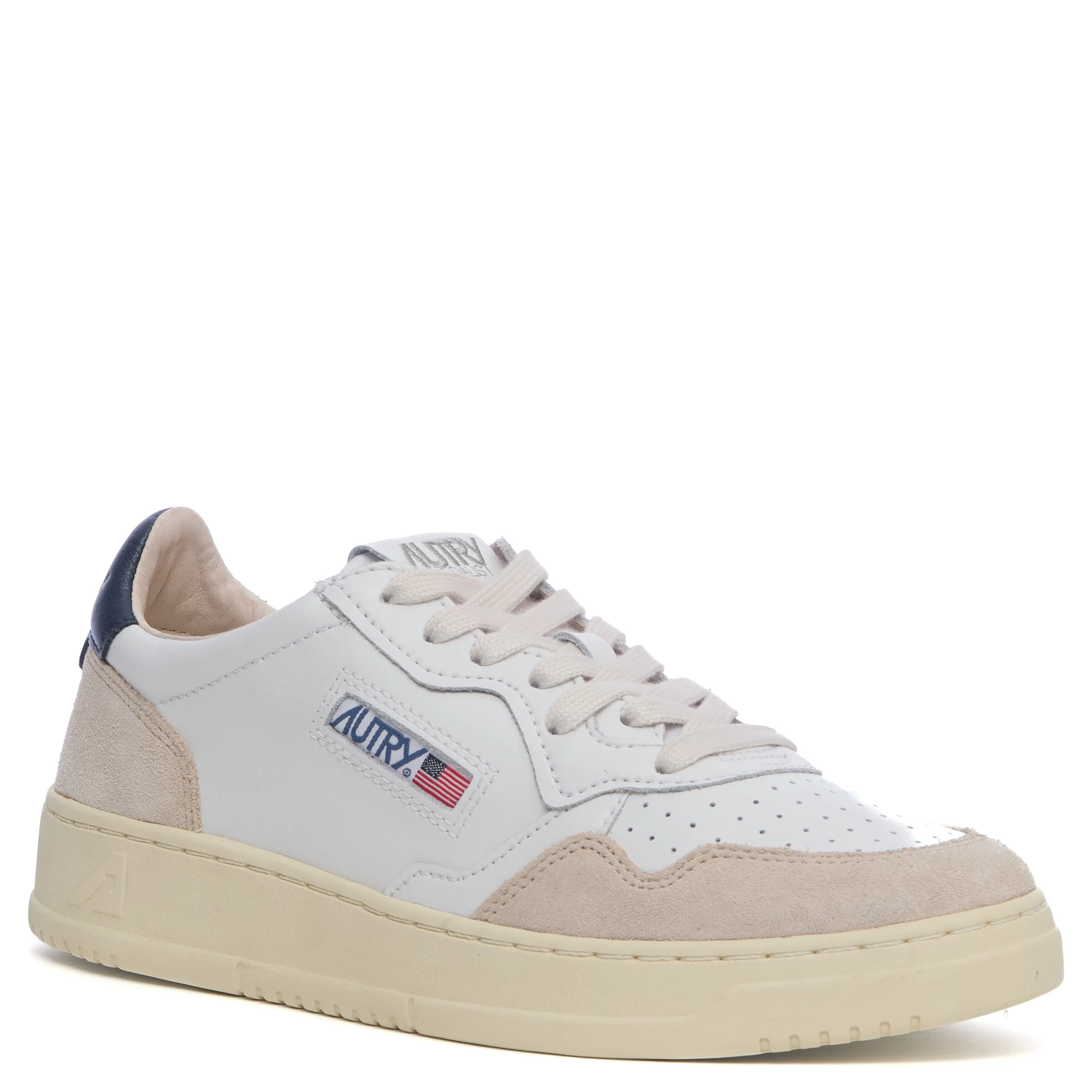 Sneakers Medalist Low In Pelle Bianca, Blu E Suede Beige